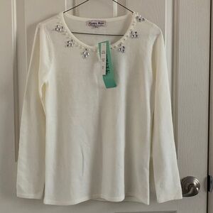 Carol Rose Embellished Beaded Ivory Pullover Petite Small